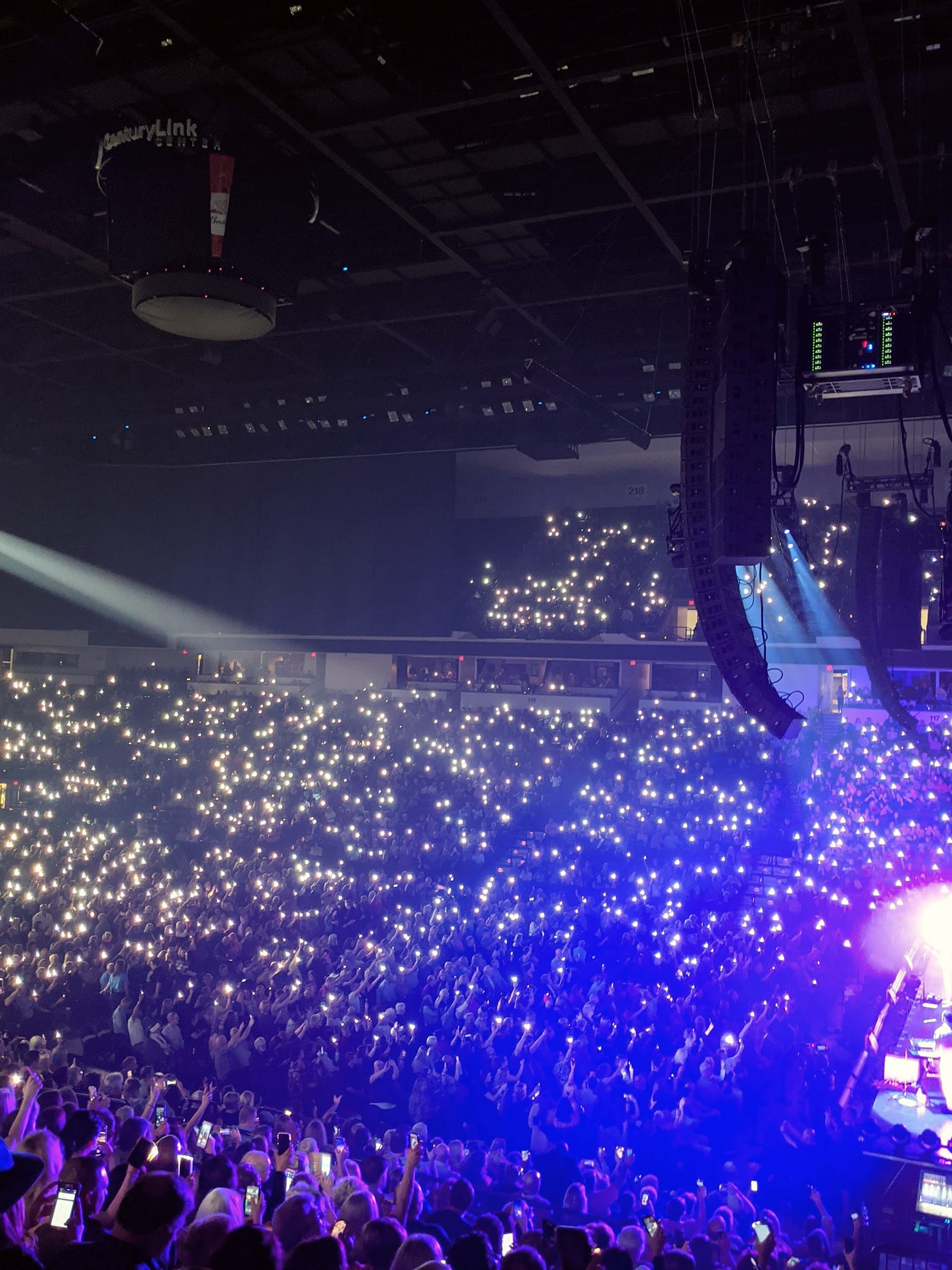 A photo of all our phones lit up as one