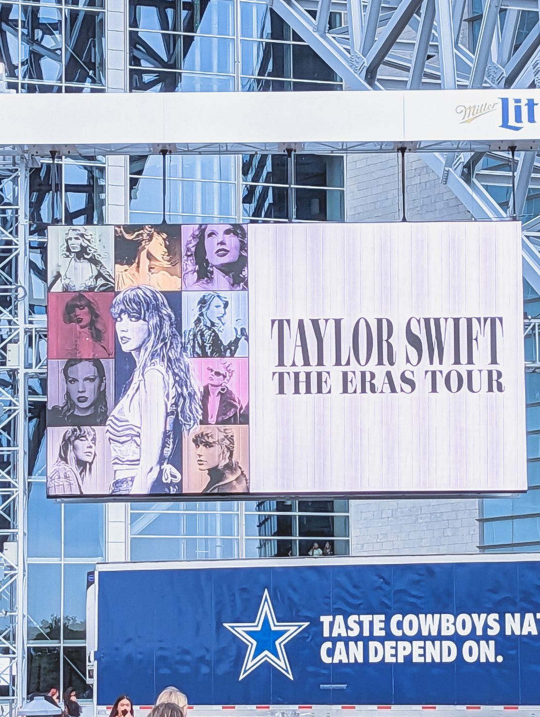 A sign promoting Taylor Swift’s The Eras Tour.